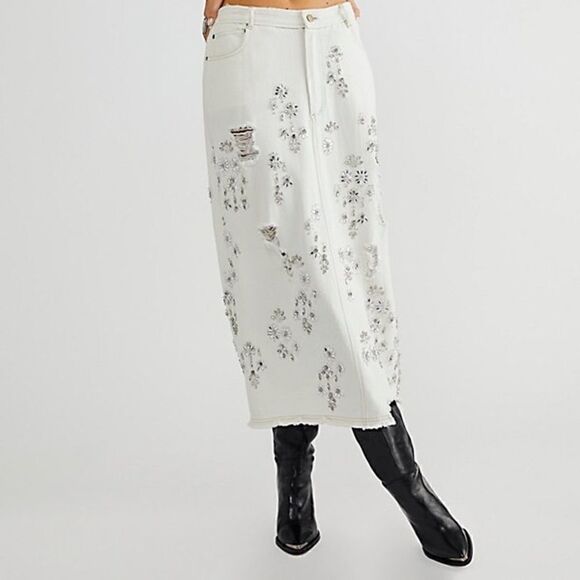 WE THE FREE ECRU DIAMOND IN THE ROUGH MIDI SKIRT WHITE SIZE 4 - Picture 3 of 9